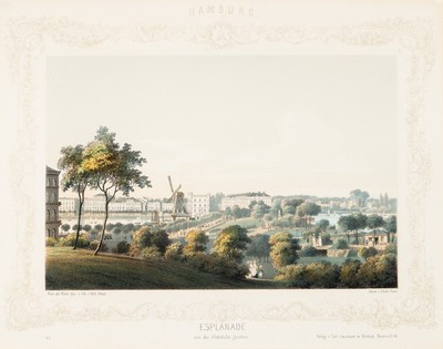 W. HEUER (1813-1890), Esplanade in Hamburg, um 1850, Lithographie Romantik