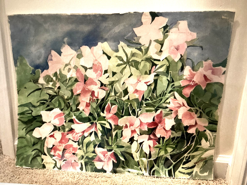 Original Watercolor Painting Pink Azalea Flower Plants Floral Signed