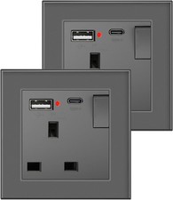 BSEED Single Switched Socket with USB C and USB 13A Charging Ports, 2packs