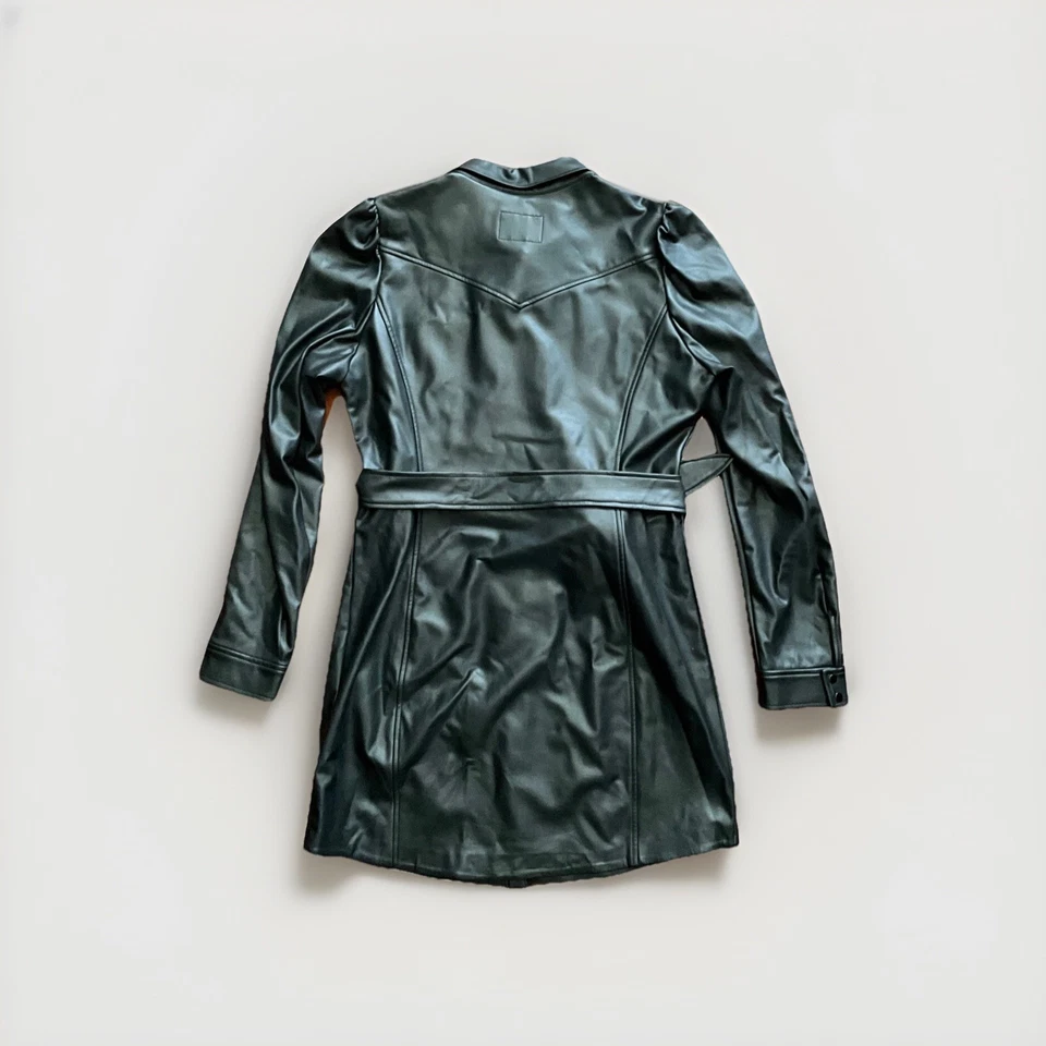 Guess Faux Leather Long Sleeve Belted Dress XL Puff Sleeves - Image 3 of 4