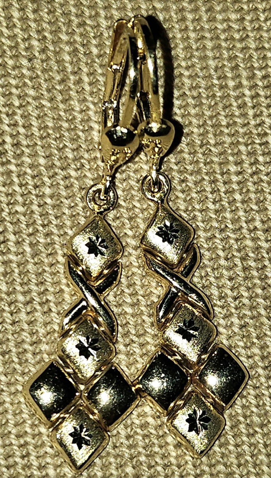 14K Solid Yellow Gold Modernistic Chandelier Earr… - image 1