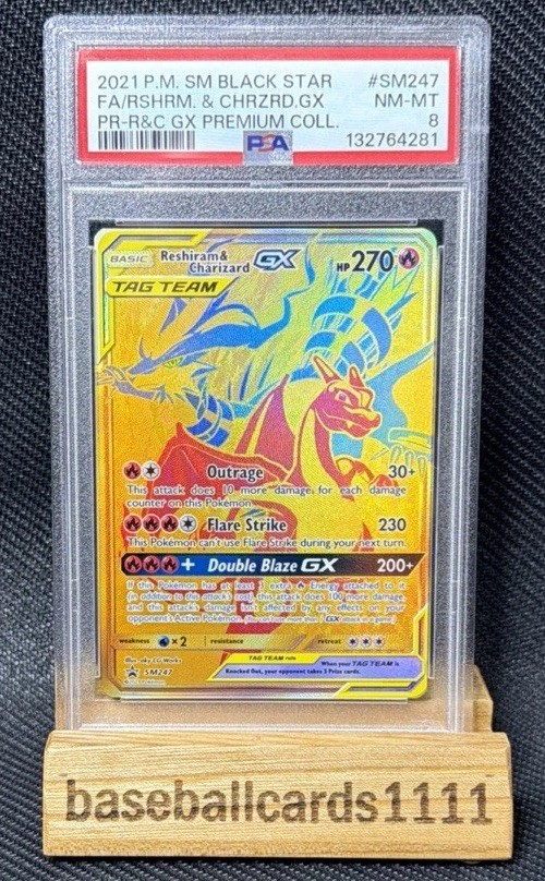 2021 POKEMON SM BLACK STAR PROMO #SM247 FULL ART/RESHIRAM & CHARIZARD GX PSA 7 P