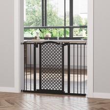 PawHut Adjustable Pet Gate 74-105cm Auto-Close Double Lock Safety Barrier Black