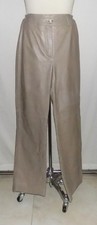 St John Couture Leather Pants Fully Lined Wide Leg Flat Front Taupe Size 4 NEW