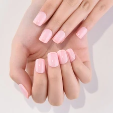 evpct French Tips Press on Nails Petite Squoval for Women Gift, Nude Pink + P...