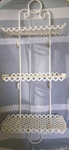 3 Tiered White Metal Shelf Wall Mount Bathroom  Cottage Core 24 X 9 x 4 In VTG