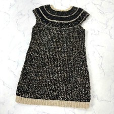 CHANEL Knit Tweed Dress Short Sleeve Stretch Black Size 38
