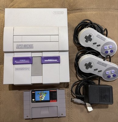 SNES Super Nintendo Console with Super Mario World 2 Controllers And Wires!