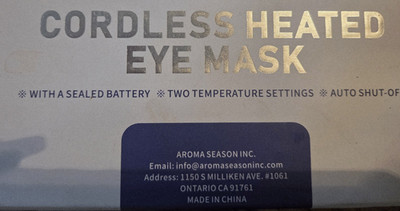 Aroma Season Cordless Heated Eye Mask, Blue, 2 Temp Settings, Auto Shut-Off