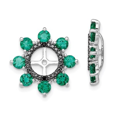 Sterling Silber Rhodium Lab Created Smaragd & schwarzer Saphir Ohrring Jacken