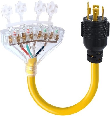 L14-30P to 4X 5-15R 5-20R Generator Adapter Cord 30A 110V 4-Way Splitter Plug HD