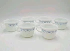 6 Vintage Corning Pyrex Milk Glass Cups - Morning Blue Flowers Tea Coffee Cups
