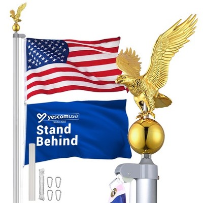 Yescom Bravery 20Ft Eagle Topper Sectional Flag Pole Kit Outside Garden Silver