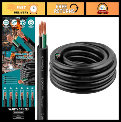 6FT 6/3 SOOW Wire 600V Bulk Cable, 6 AWG 3 Conductor Power Extension Cord for We