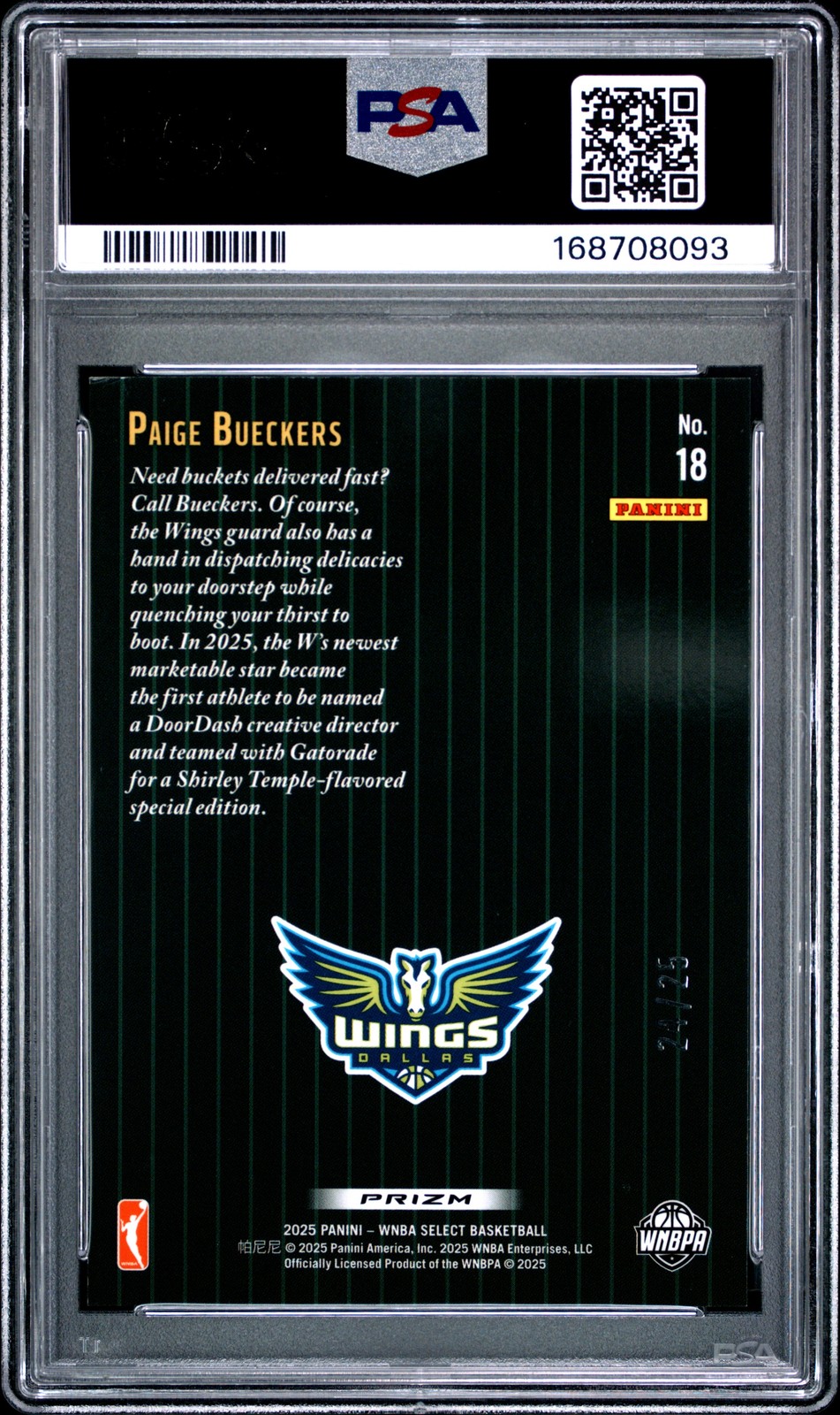 2025 PANINI SELECT WNBA SCORE SELECT THROWBACK #18 PAIGE BUECKERS RC /25 PSA 9 view 2