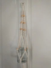 Macrame Plant Flower Hanger White With Wooden Beads Pot Not Included 