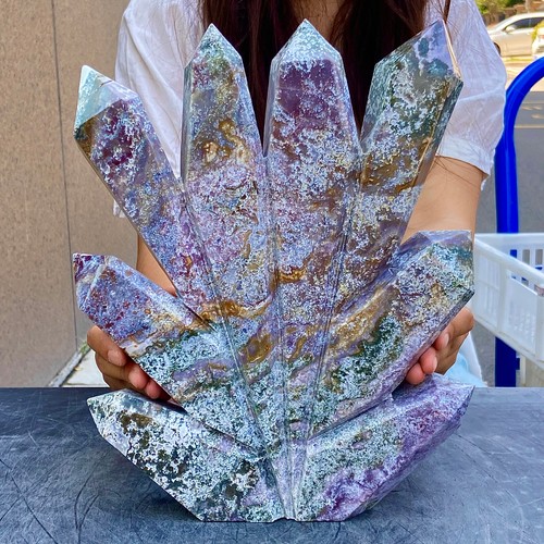 11.59LB Natural Water Grass Moss Agate Crystal Column with Multiple Pointed Cry - Picture 7 of 15