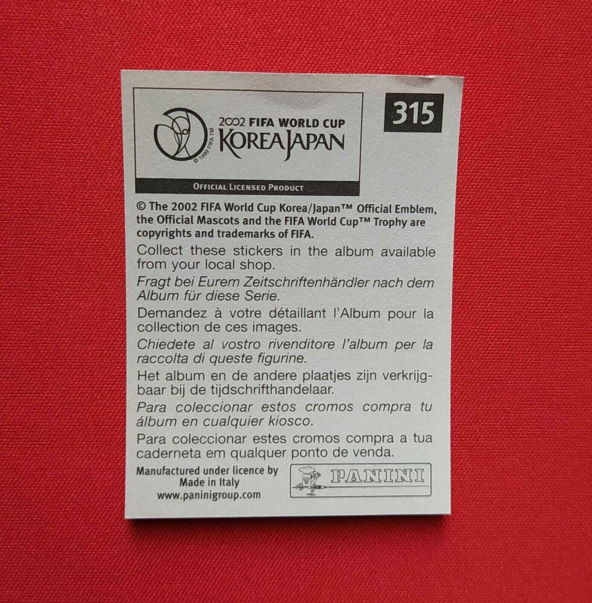 Panini World Cup WC WM 2002 Sticker - Oliver Kahn Germany Nr. 315