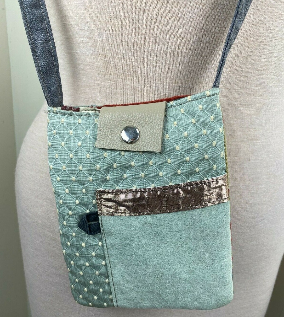 Handmade Patchwork Leather & Fabric Crossbody Bag - image 1