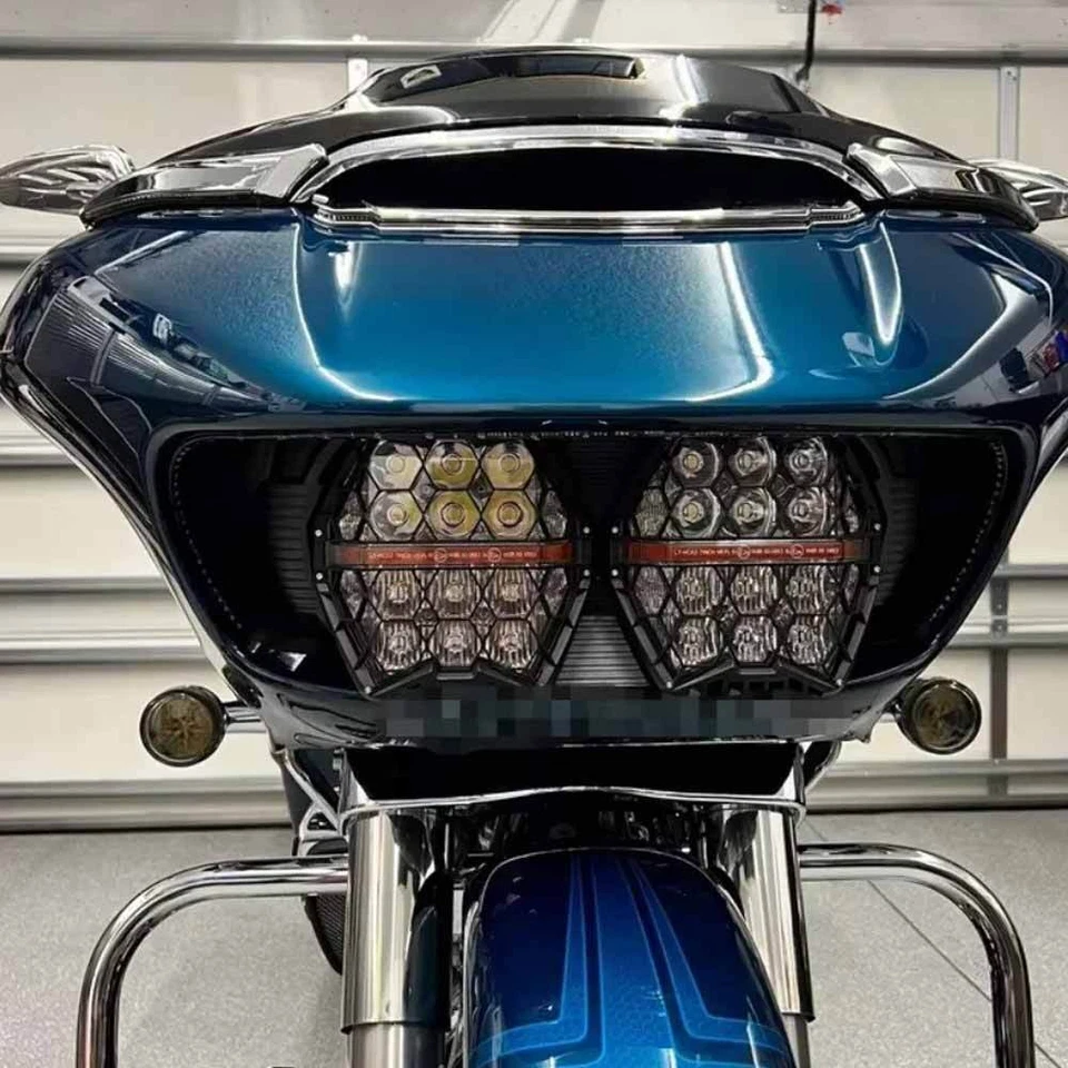 For Harley Road Glide FLTRX CVO 2015-2024 Honeycomb LED Dual Front Headlight Kit - Image 4 of 4