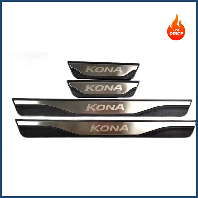 For Hyundai Kona Car Accessories Door Sill Scuff Plate Protector Cover Trims X4