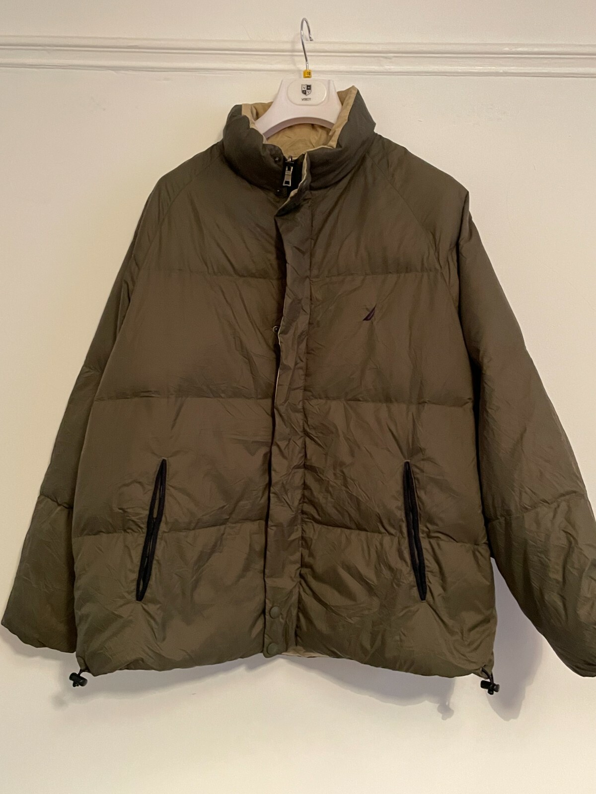 NAUTICA GREEN CREAM PUFFER JACKET MEN'S SIZE L REVERS… Gem