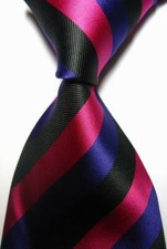 Hot Classic Striped Black Rose Purple JACQUARD WOVEN 100 Silk Men's Tie Necktie