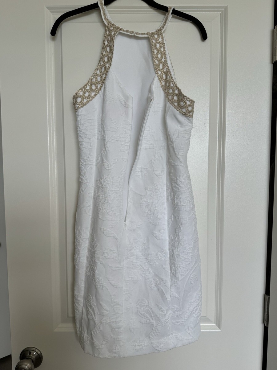 white and gold shift dress Oscar de la Renta Crystal Medallion Shift Dress
