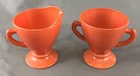 Vintage Hazel Atlas Footed Ovide Rust Milk Glass Creamer and Open Sugar Bowl