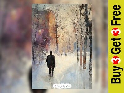Winter Straßenszene 5''x7'' Druck auf mattem Papier | Atmosphärisches urbanes Aquarell Ar