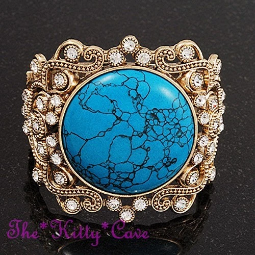 Brazalete brazalete vintage victoriano de piedra turquesa con cristal de Swarovski Foto 2 de 4