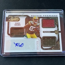 2022 Absolute Football Romeo Doubs Rookie Premiere Patch AUTO /399 Packers TW1 