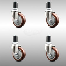 4 Inch 316SS Maroon Polyurethane Swivel 1-3/4 Inch Expanding Stem Caster Set SCC