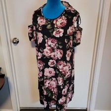 Vibe Sportswear Dress Cold Shoulder Pink Flower Rose womens 2x Summer, Spring