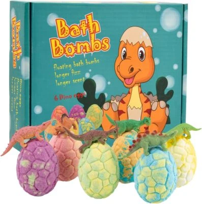 JINLAILI 6er Set Dinosaurier Badebomben Kinder | Geschenkset Schaumbad Mädchen Jungen