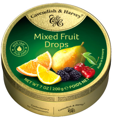 CAVENDISH & HARVEY Mixed Fruit Drops Hard Candy 7 oz 200 g SEALED TIN Germany