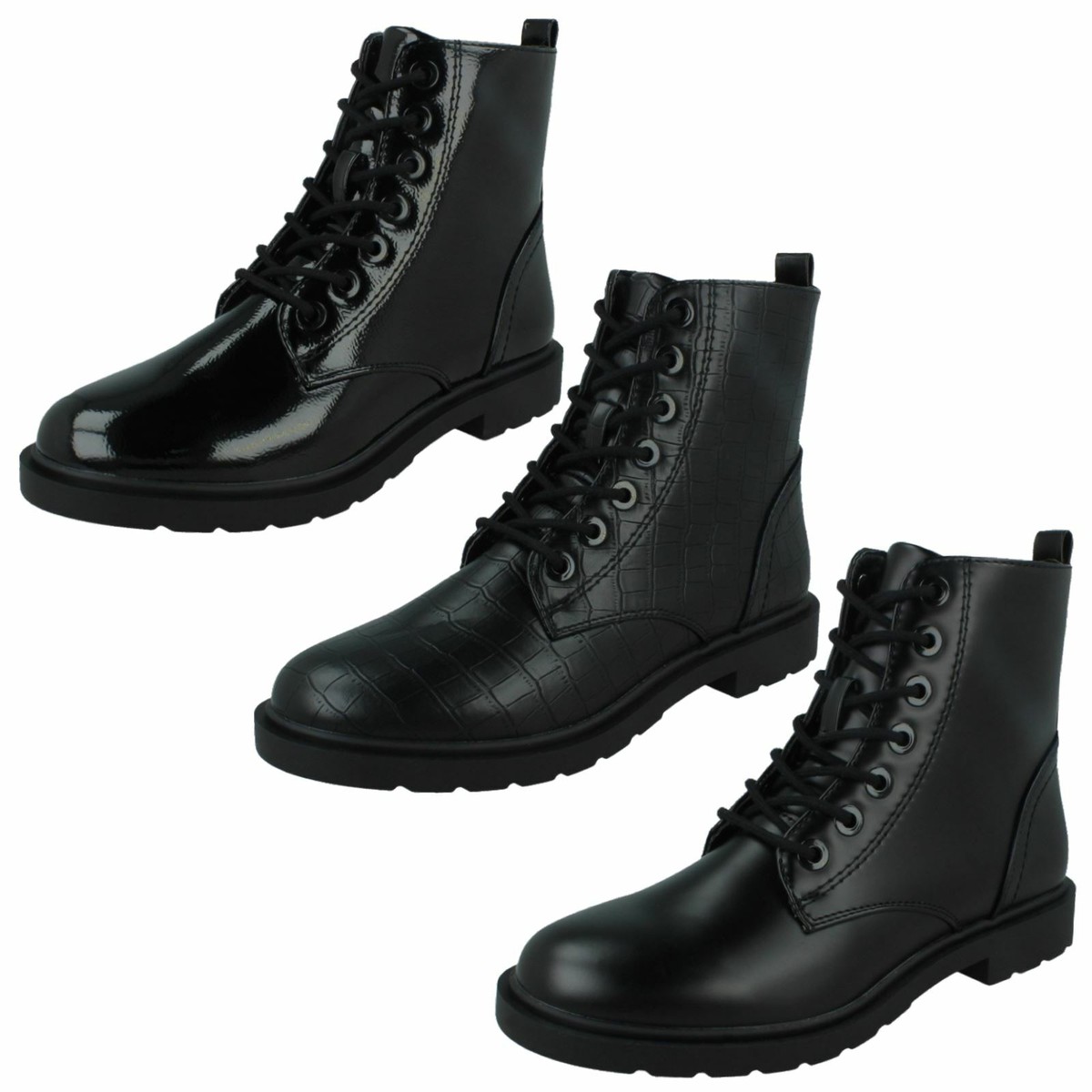 Ladies Spot On Casual Combat Style Lace Up Ankle Boots F5R1170 - Main Image