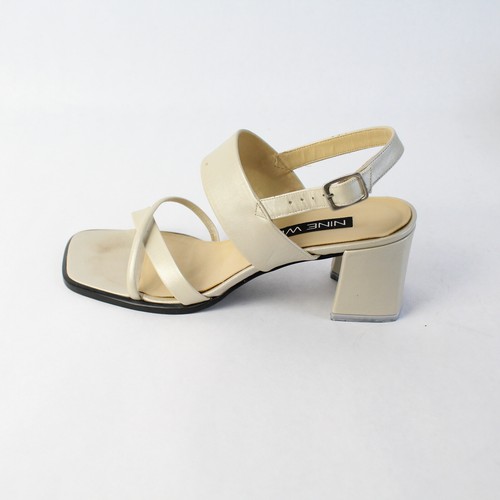 Nine West Cream Slingback Strappy Block High Heel Square Toe Women Size 7M - Picture 3 of 5