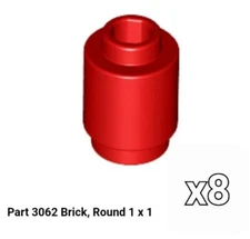 NEW LEGO Parts Lot of 8 3062 RED Brick Round 1x1 Open Stud 306221 3062b