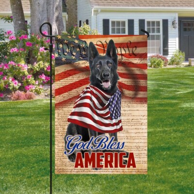 Patriotic Black German Shepherd Dog 4th Of July God Bless America Graden Flag