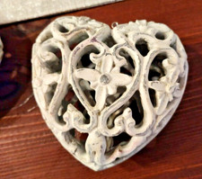 Lot of 4 -Faux Wood 3D Pierced Heart Christmas Ornaments, 5-3/4-Inch