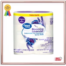 Great Value Automatic Air Freshener Spray Refill, Blooming Lavender, 2 Pieces