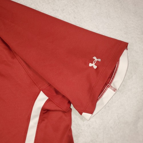 Under Armour HeatGear Short Sleeve Golf Stretch Polo Shirt Red White Mens Sz XL - 第 4/6 張圖片