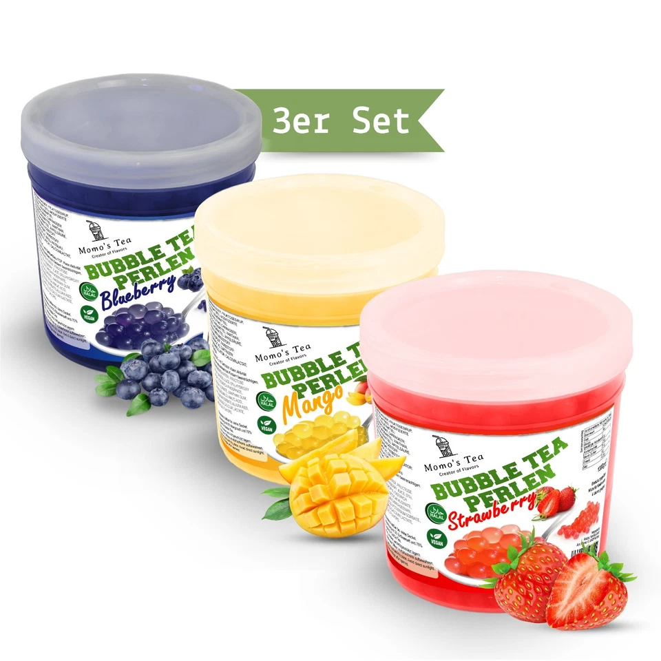 3x 1,3kg Bubble Tea Perlen Mango Erdbeere Blaubeere – Popping Boba Fruchtkugeln - Bild 3 von 4