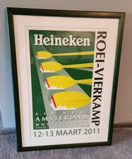 Heineken Rowing Art Print Amsterdam 2011 Custom Green Framed 29" High X 22" Wide