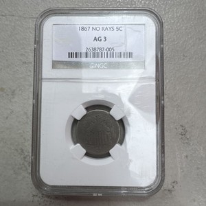 1867 No Rays SHIELD NICKEL NGC AG3