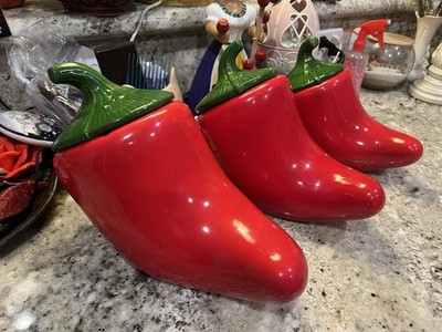 Storyteller Arts by Rachel Elizondo Red Chili Pepper Cookie Jar Canister 3pc Set