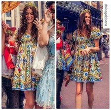 RARE Dolce & Gabbana Majolica floral puff sleeve cotton babydoll dress IT38 XS