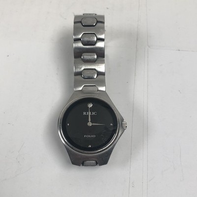 Relic Folio ZR77028 Mens Quartz Watch Black Dial Silver-Tone Bracelet