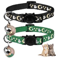 2PCS Breakaway Cat Collars with Bell Cute Kitty 6.9-10.7 in Deep Green Black